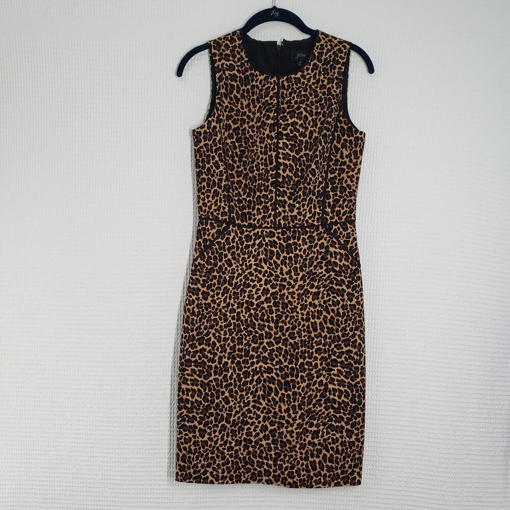 J. Crew Dress Womens 0 Brown Leopard Pencil Sheath Sleeveless Business Stretch
